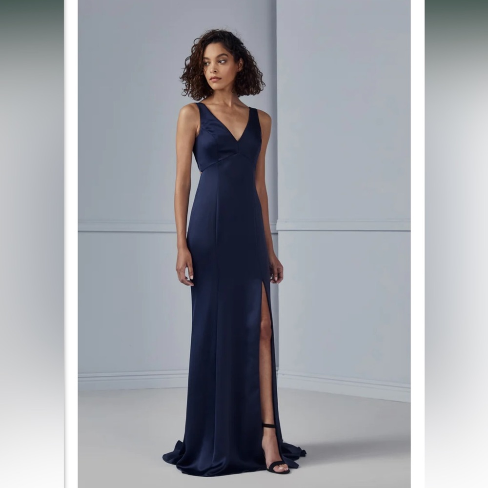 Amsale Tiana Navy Fluid Satin Bridesmaid Dress